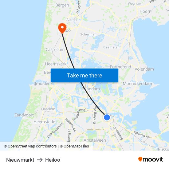 Nieuwmarkt to Heiloo map