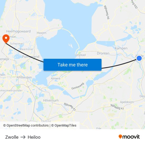 Zwolle to Heiloo map