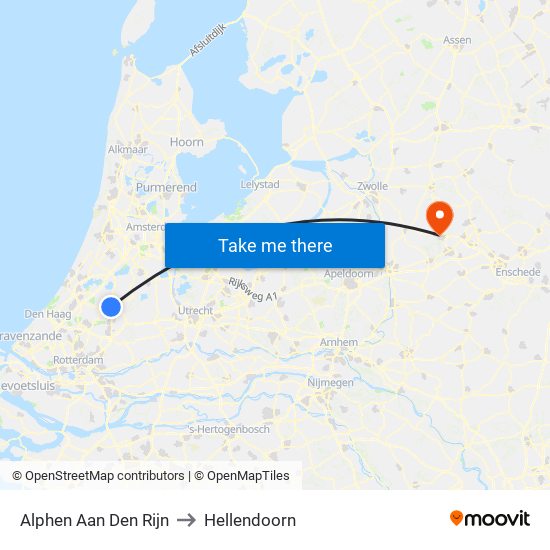 Alphen Aan Den Rijn to Hellendoorn map