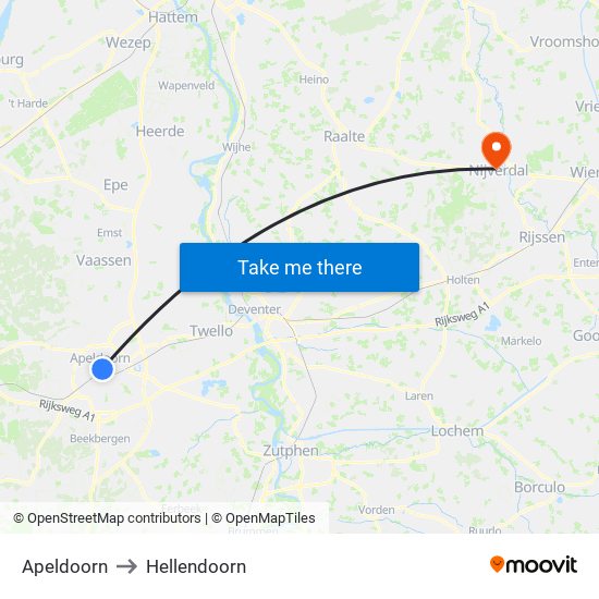 Apeldoorn to Hellendoorn map