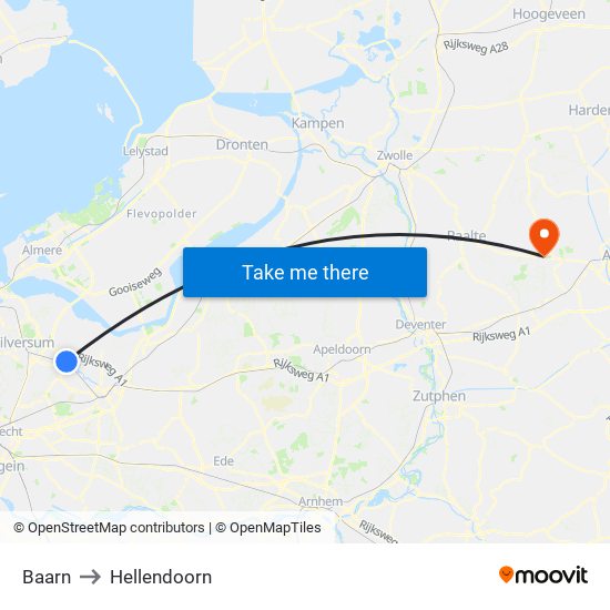Baarn to Hellendoorn map