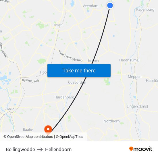 Bellingwedde to Hellendoorn map