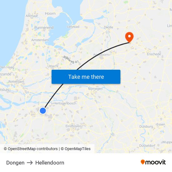 Dongen to Hellendoorn map