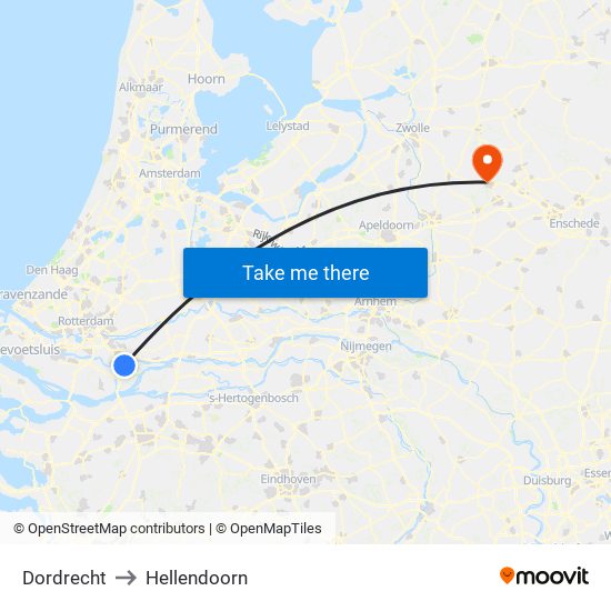 Dordrecht to Hellendoorn map