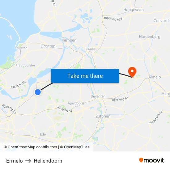 Ermelo to Hellendoorn map