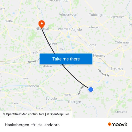 Haaksbergen to Hellendoorn map