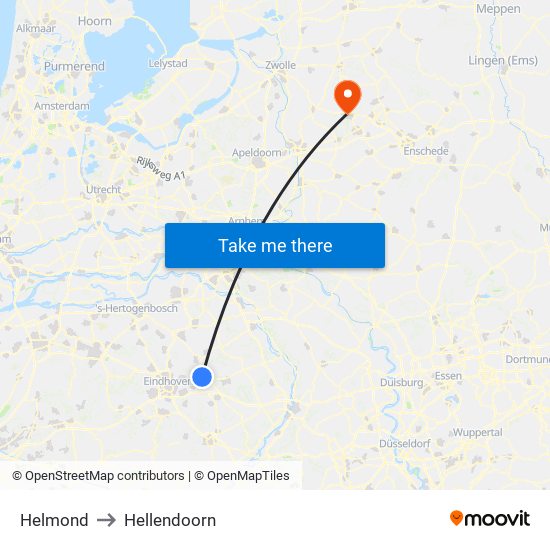 Helmond to Hellendoorn map