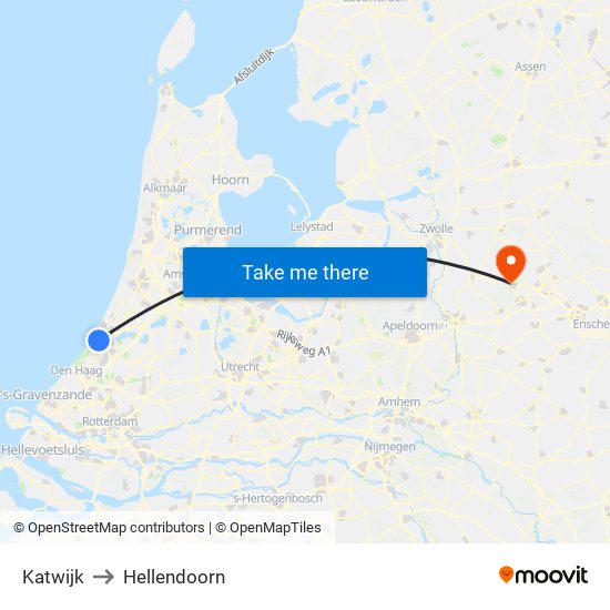 Katwijk to Hellendoorn map