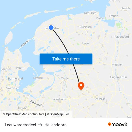 Leeuwarderadeel to Hellendoorn map