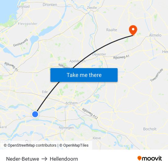 Neder-Betuwe to Hellendoorn map