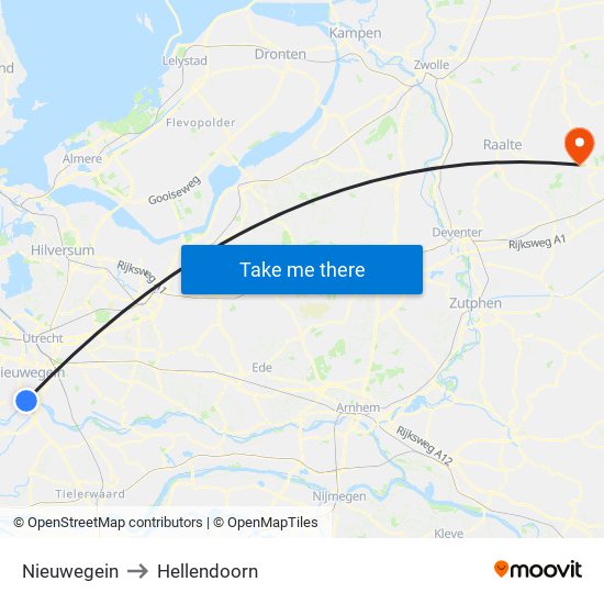 Nieuwegein to Hellendoorn map