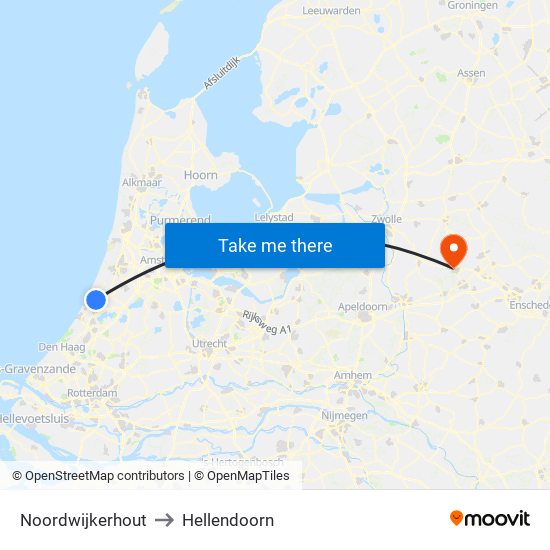 Noordwijkerhout to Hellendoorn map