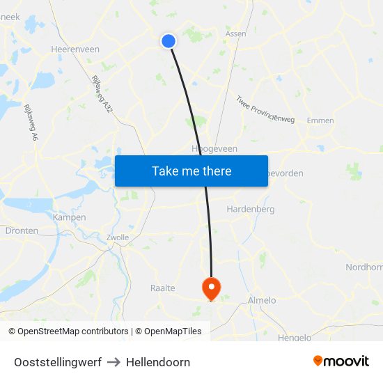 Ooststellingwerf to Hellendoorn map