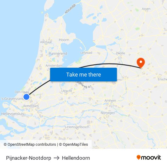 Pijnacker-Nootdorp to Hellendoorn map