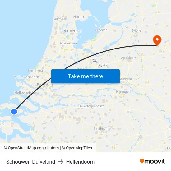Schouwen-Duiveland to Hellendoorn map