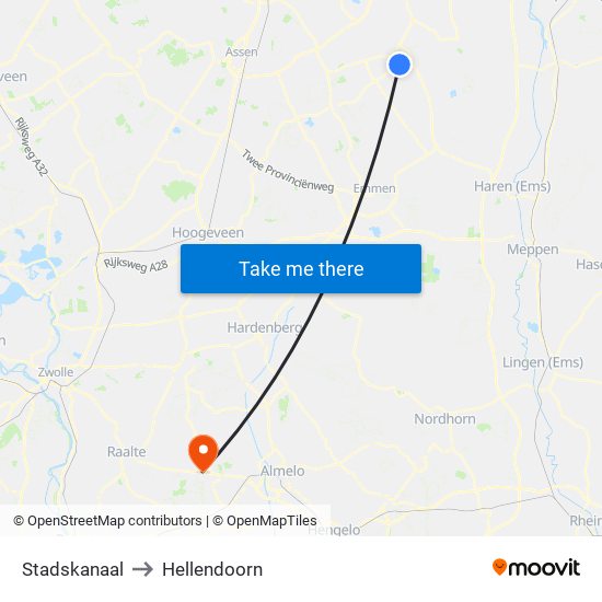 Stadskanaal to Hellendoorn map