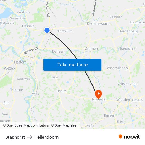 Staphorst to Hellendoorn map