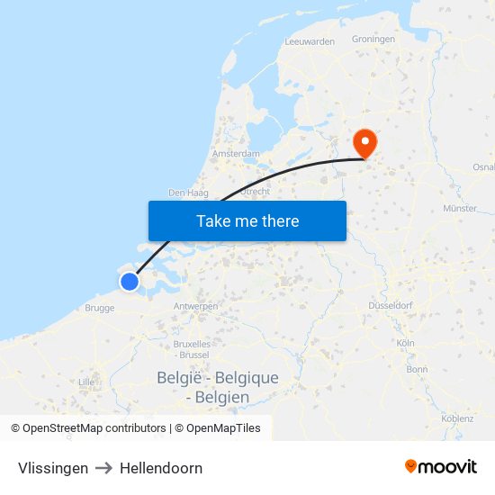 Vlissingen to Hellendoorn map