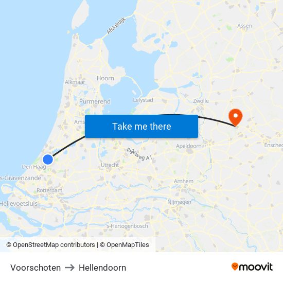 Voorschoten to Hellendoorn map