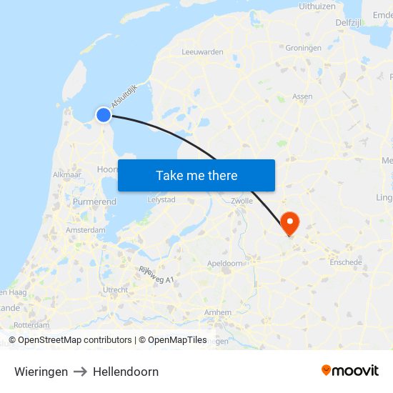 Wieringen to Hellendoorn map