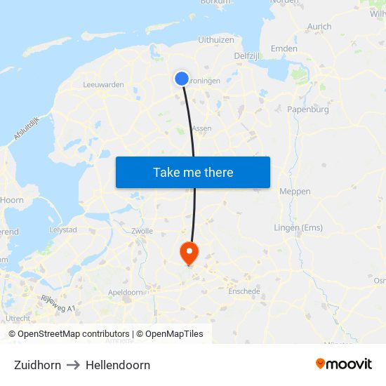 Zuidhorn to Hellendoorn map