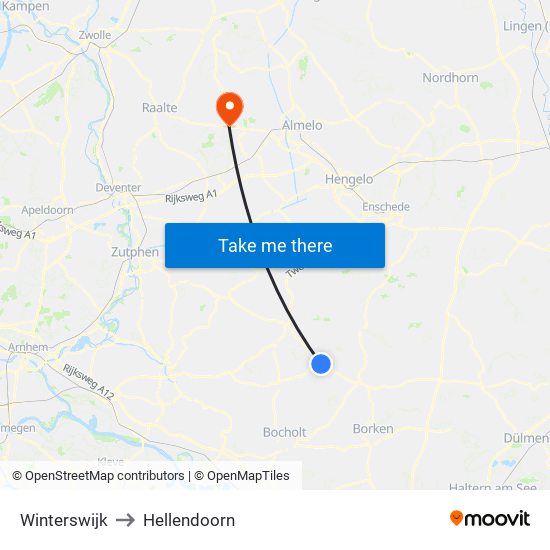 Winterswijk to Hellendoorn map