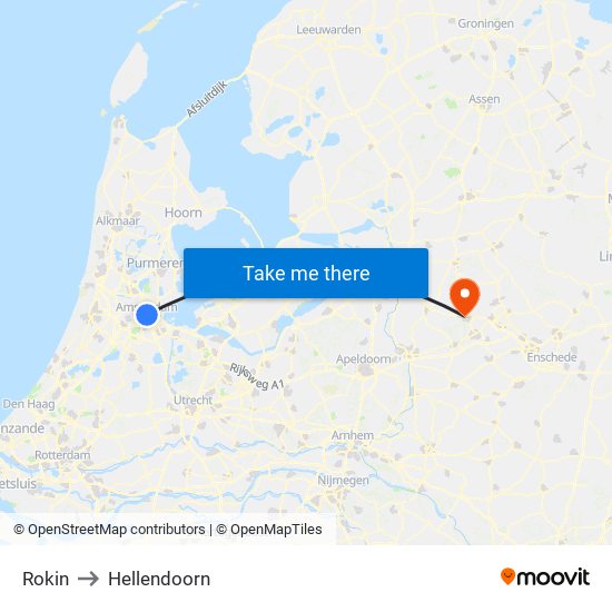 Rokin to Hellendoorn map