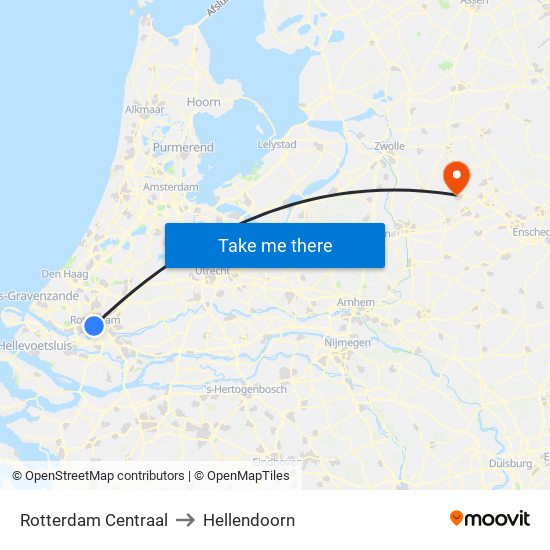 Rotterdam Centraal to Hellendoorn map