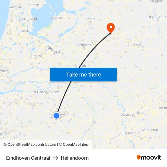 Eindhoven Centraal to Hellendoorn map