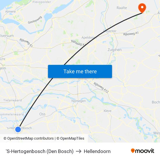 'S-Hertogenbosch (Den Bosch) to Hellendoorn map