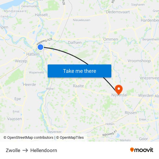 Zwolle to Hellendoorn map