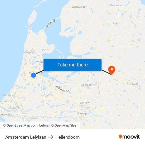 Amsterdam Lelylaan to Hellendoorn map