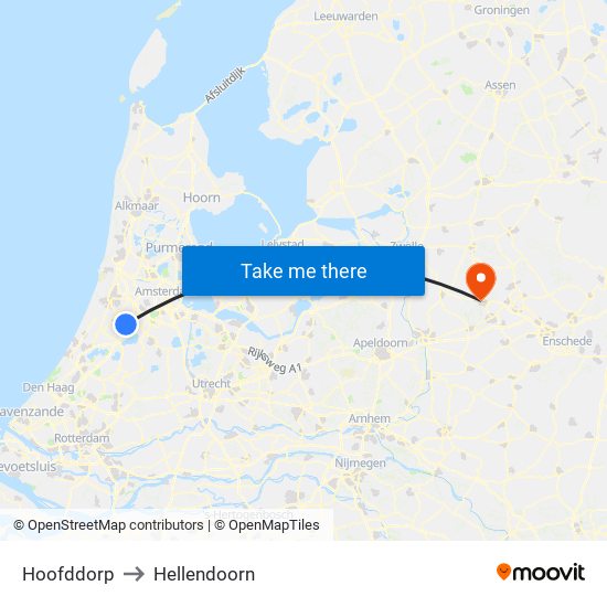 Hoofddorp to Hellendoorn map