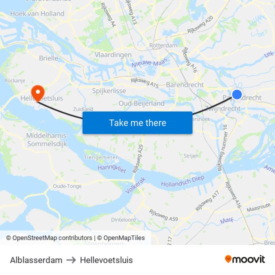Alblasserdam to Hellevoetsluis map