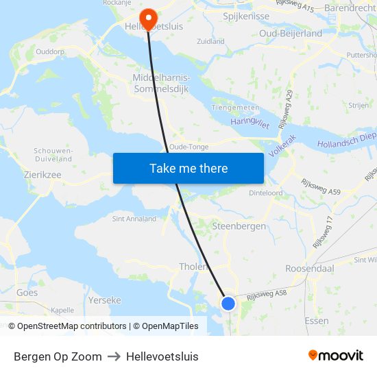 Bergen Op Zoom to Hellevoetsluis map