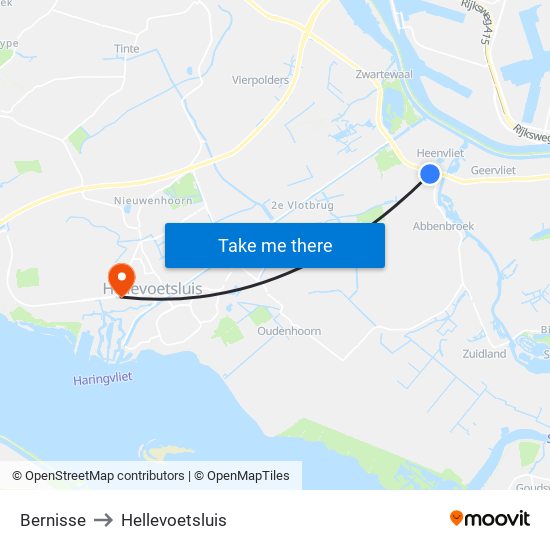 Bernisse to Hellevoetsluis map