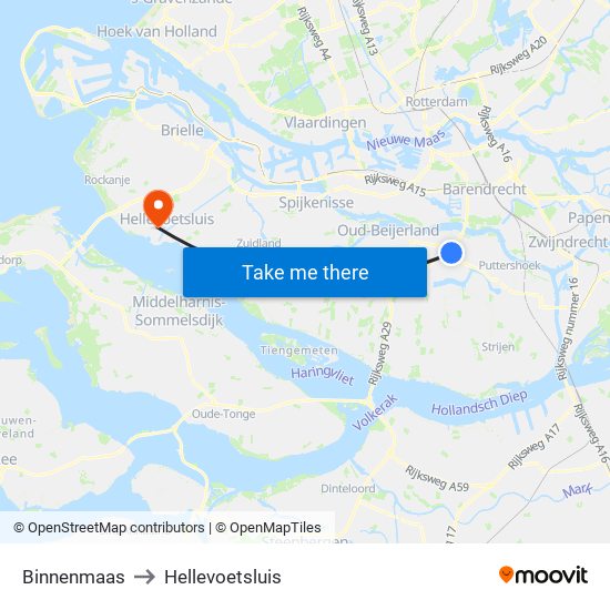 Binnenmaas to Hellevoetsluis map