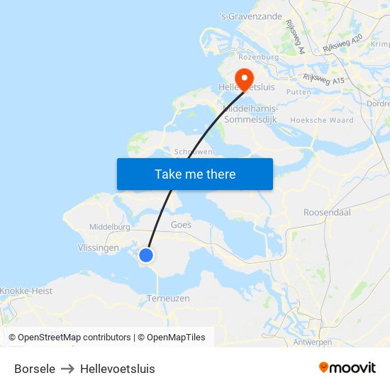 Borsele to Hellevoetsluis map