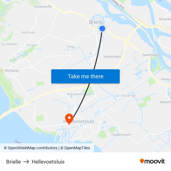 Brielle to Hellevoetsluis map