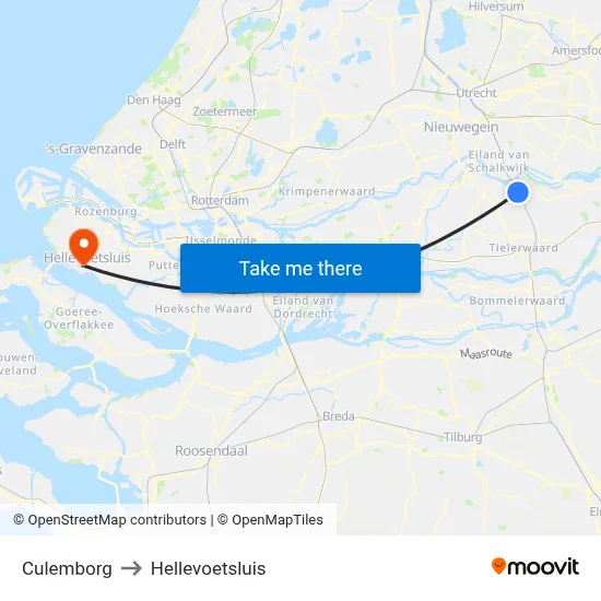 Culemborg to Hellevoetsluis map