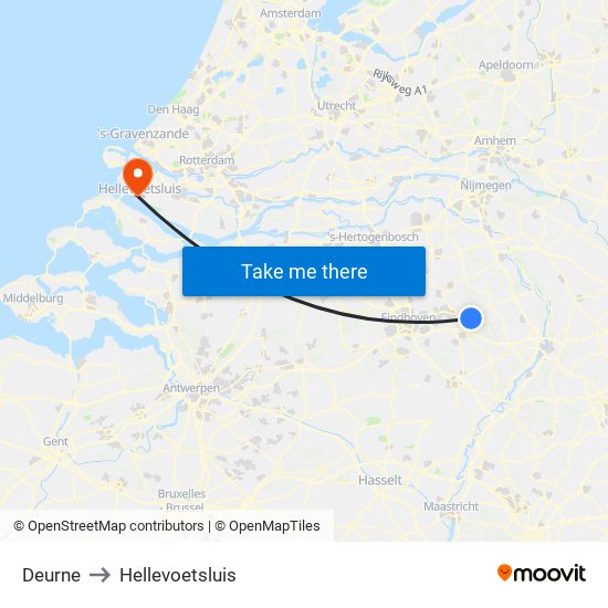 Deurne to Hellevoetsluis map