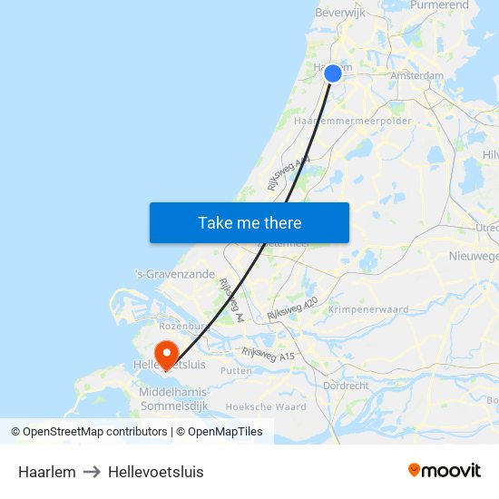 Haarlem to Hellevoetsluis map