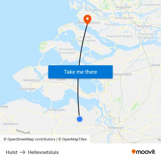 Hulst to Hellevoetsluis map