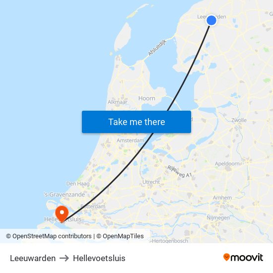 Leeuwarden to Hellevoetsluis map