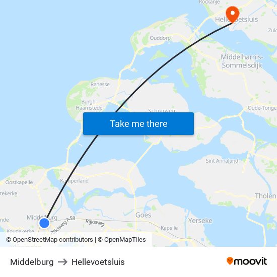 Middelburg to Hellevoetsluis map