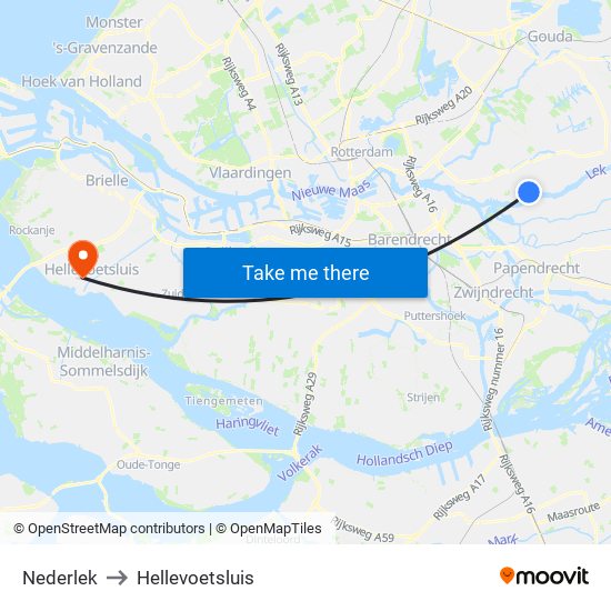 Nederlek to Hellevoetsluis map