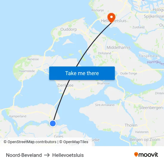 Noord-Beveland to Hellevoetsluis map