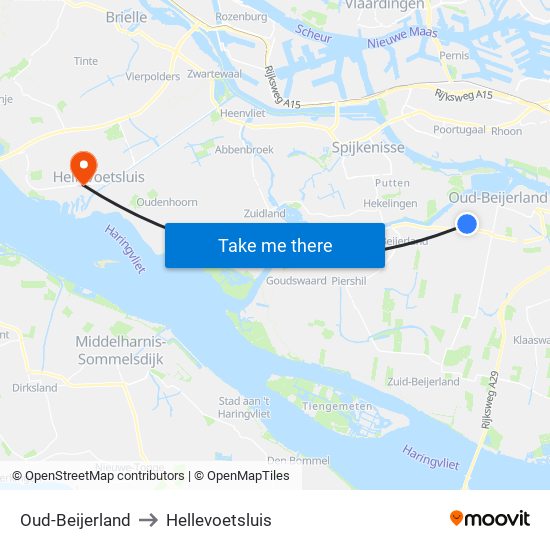 Oud-Beijerland to Hellevoetsluis map