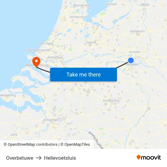 Overbetuwe to Hellevoetsluis map