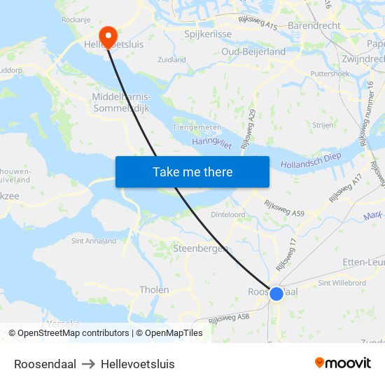 Roosendaal to Hellevoetsluis map